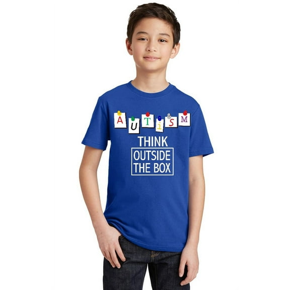 Autism Awareness Think Outside The Box Youth T-shirt, Youth S, Royal