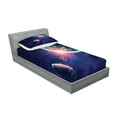 thumbnail image 2 of Galaxy Fitted Sheet & Pillow Sham Set, Outer Space Theme Planet Earth Mars in Space Discovery of Universe Astronomy Art, Decorative 4 Piece Bedding Decor Set, Twinxl, Navy Blue Pink, by Ambesonne, 2 of 3