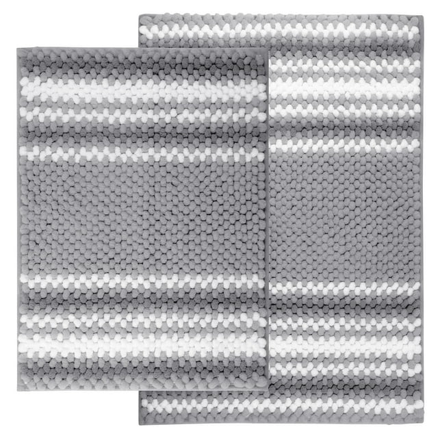 Chenille Bathroom Rug Set Non-Slip Bath Mat Shaggy Soft and Absorbent Dark Gray 17x24 & 20x32 in