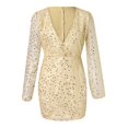 thumbnail image 4 of New Years Eve Dresses For Women Deep V Neck Sequin Sleeve Waist Slim Mini Swing Solid Party Dress, 4 of 4