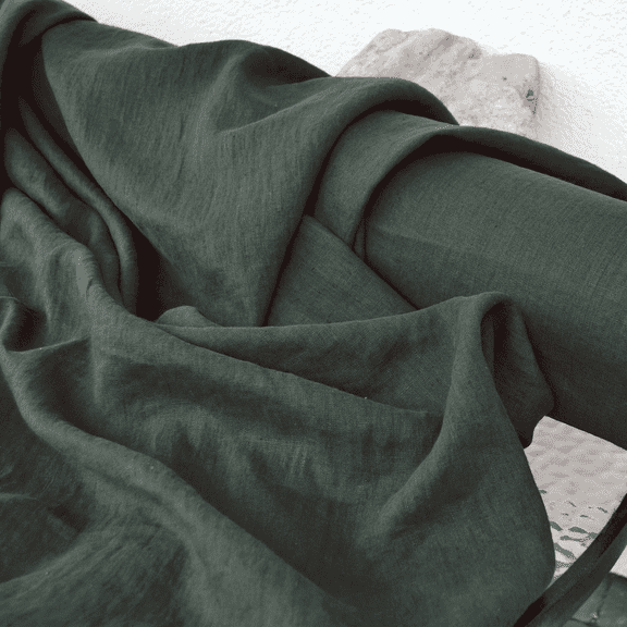 Premium Dark Forest Green Linen Fabric by the Yard – 160 GSM Medium Weight, 58" Wide – Soft, Pre-Washed Natural Textile for Sewing, Clothing, and Home Décor