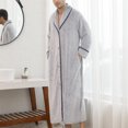 thumbnail image 4 of Homgro Men's Plush Bathrobe Soft Button Up Long Housecoat Fuzzy Fleece Fluffy Winter Full Length Loungewear Warm Shawl Collar Loose Long Sleeve Duster Robe with Pocket Navy Large, 4 of 5