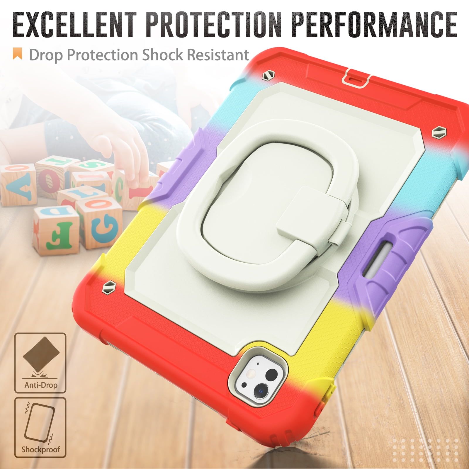 Allytechgroup iPad Pro 11 M4 2024 Case with Screen Protector, Heavy Duty Shockproof Kickstand Handle Bumper Pencil Holder Anti-Scratch Kids Friendly Case Cover for Apple iPad Pro 11" 2024,Colorful Red
