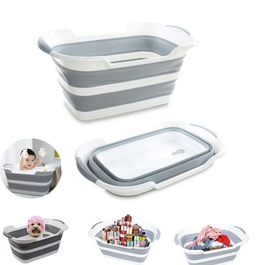 Varybeaty Collapsible Bathtub, Portable Baby Bathtub for Baby Small Dog and Cat,Washing Tub, Foldable Multifunction Plastic Laundry Basket Storage Basin Shower Basin Folding with Drainage Hole