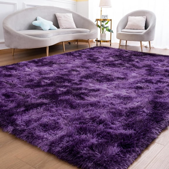 5' x 7' Grape Purple Faux Fur Shag Area Rug