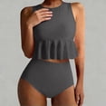 thumbnail image 6 of Sokhug Womens Ruffled Hem Two Piece Swimsuit High Neck Sleeveless Crop Top High Waisted Bottoms Bathing Suit, 6 of 7