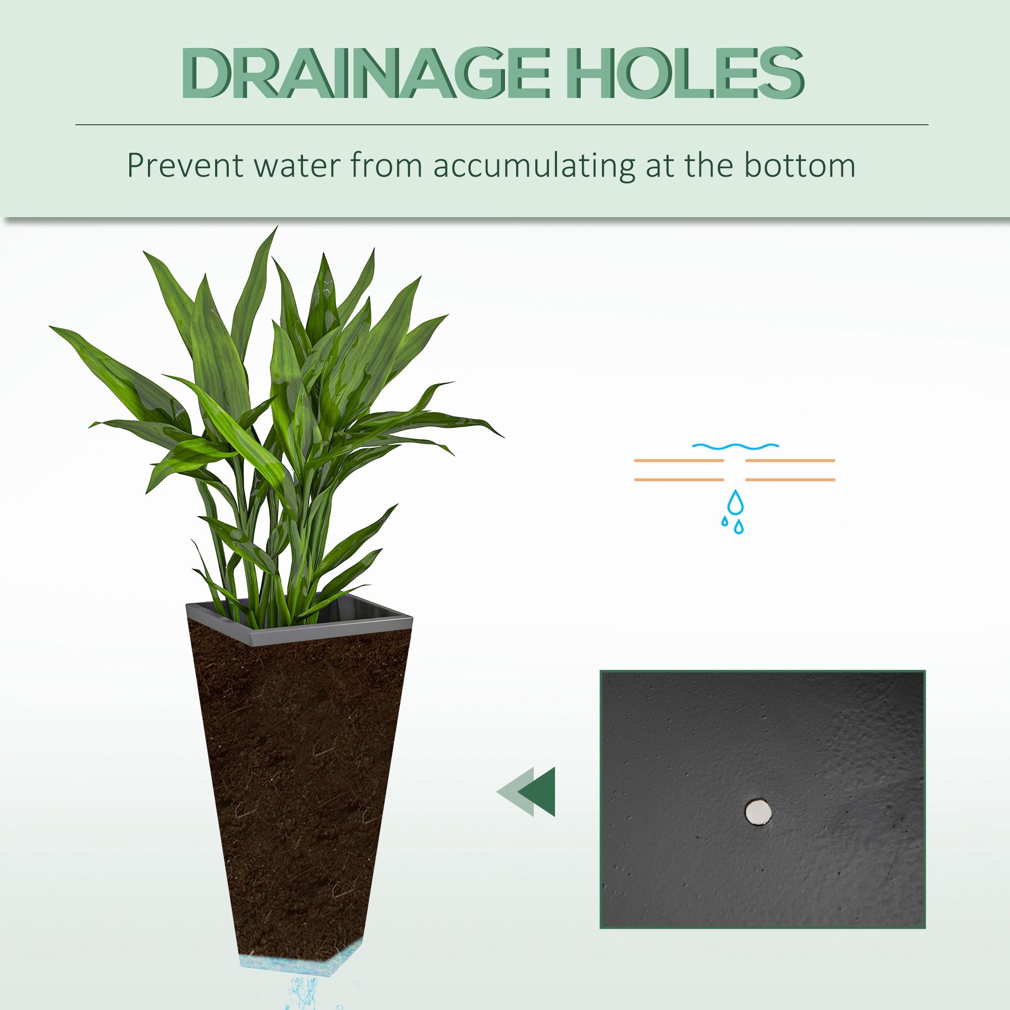 Outsunny Outdoor Planters Set of 3 with Drainage Holes, Flower Pots, Black