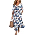 thumbnail image 4 of QUNYINEY Fall Dresses for Women Plus Size Button Down Hawaiian 3/4 Sleeve Long Shirt Dress Casual with Pockets Loose Fit Collared A Line Dresses, 4 of 7