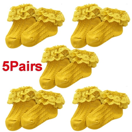 

5 Pairs Baby Girls Socks With Big Bows Breathable Newborn Girl Short Socks Hollow Out Toddlers Cotton Princess Kids Sock For 1-12years(6-7Years Yellow)