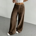 thumbnail image 4 of WTOBBY Women's Corduroy Pants Casual High Waist Elastic Waist Straight Leg Loose Comfy Trousers with Pockets Winter,Brown L, 4 of 7