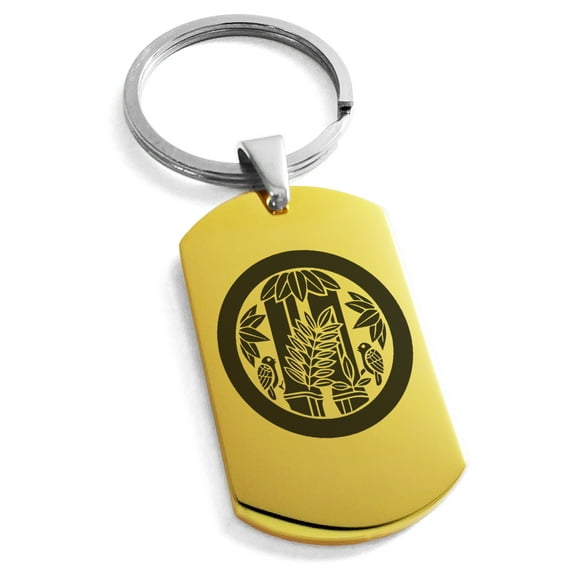 Stainless Steel Torii Samurai Crest Engraved Dog Tag Keychain Keyring