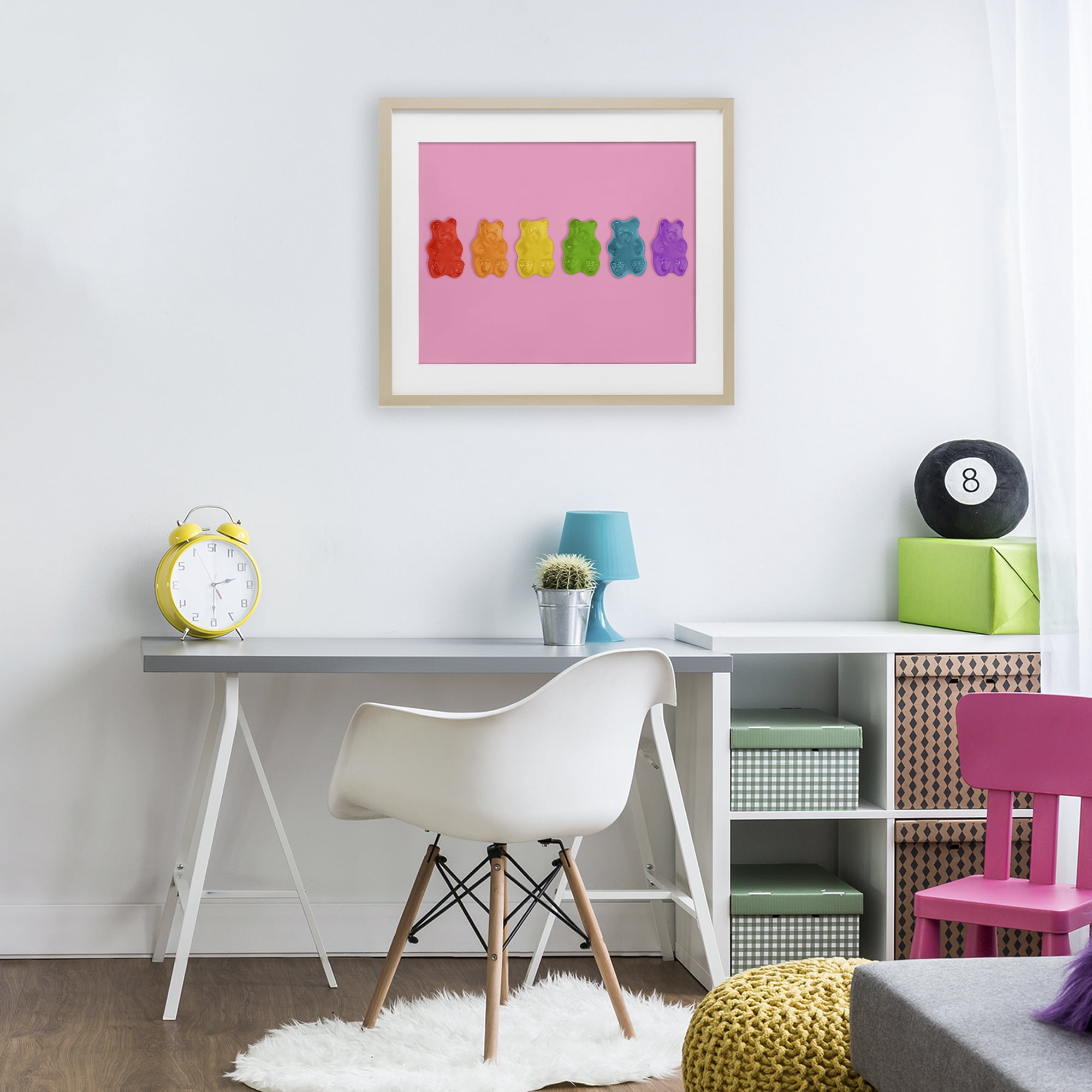 Stupell Industries Rainbow Gummy Bears on Pink Birch Framed Print Under Glass, design by LISH Creative