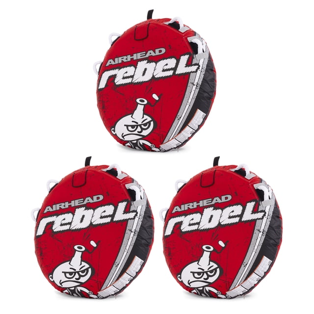 Airhead Rebel 54 Inch 1 Person Red Towable Tube Kit w/ Rope and 12V Pump(3 Pack)