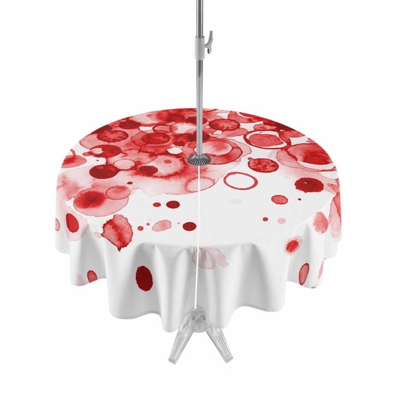 Outdoor Tablecloths with Umbrella Hole & Zipper, Red Gradient Round Tablecloth 54 Inch, Abstract Polka Dots Vintage Modern Art Waterproof Table Cloth, Patio/Pool/Picnic Table Covers