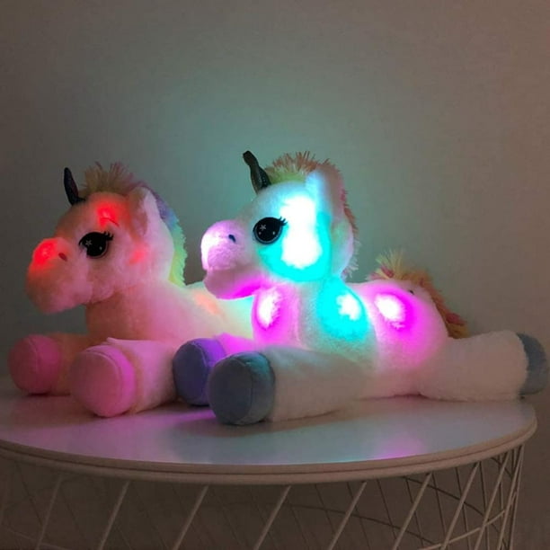 Jouet de licorne lumineux de 40 cm, jouet en peluche de licorne arc-en-ciel  lumineux de dessin animé PP coton remplissant les lumières LED 