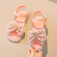 thumbnail image 4 of SGMVNU Girls' Sandals with Big Bowknot, Open Toe Soft Sole Flat Elegant Flower Girl Dress Shoes Beach Summer Casual Sandal, Size 11-12 Years , Pink, 4 of 6
