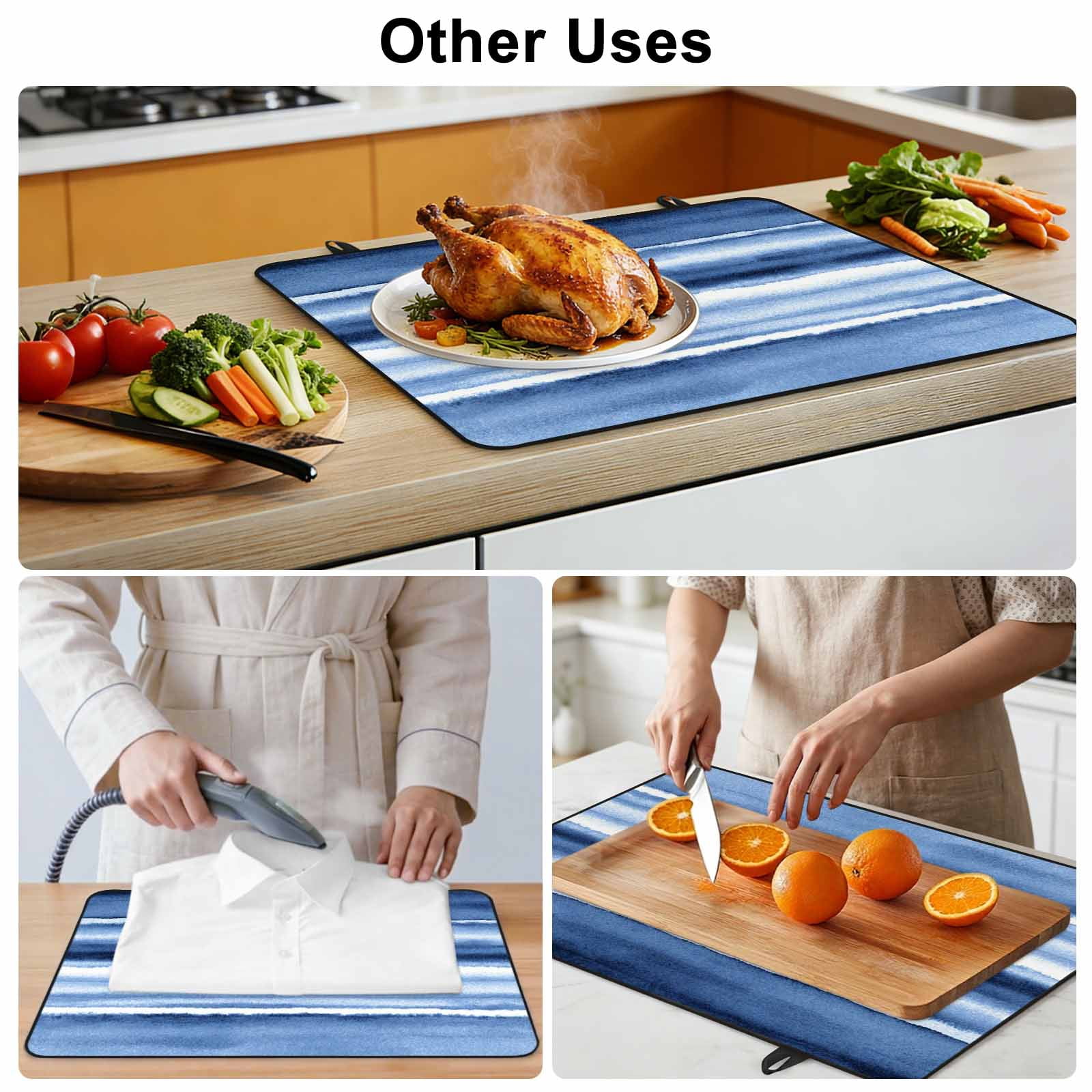 Blue Stripes Stove Top Cover for Electric Stove, Heat-proof & Non Slip Glass Top Stove Cover Protector, Watercolor Retro Ombre Abstract Tie Dye Art Kitchen Flat Cooktop Rubber Mat 24x21 Inches