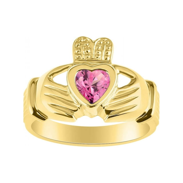 RYLOS Bagues Claddagh en Argent Plaqué Or Amour, Loyauté et Amitié Cœur Gemme 6 mm Alliance Irlandaise Claddagh Bagues Octobre Rose Glace Bijoux Taille 7