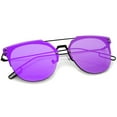 thumbnail image 4 of sunglassLA Unisex Modern Fashion Minimalist Wire Temple Rimless Color Mirror Lens Pantos Metal Sunglasses (Black / Purple Mirror) - 58mm, 4 of 4