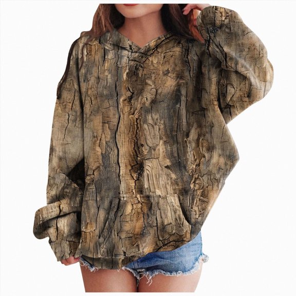 Xudanell Camo Hoodie Kids Cute Hoodies Maple Leaf Print Oversized Drop Shoulder Fleece Hooded Sweatshirt Pullover With Pocket Coffee,Size 5-6 Years