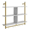 thumbnail image 3 of Bestier 41" Industrial Pipe Shelves Wall Mount, 3-Tier Floating Shelves for Kitchen Bedroom Bathroom in White Marble, 3 of 10