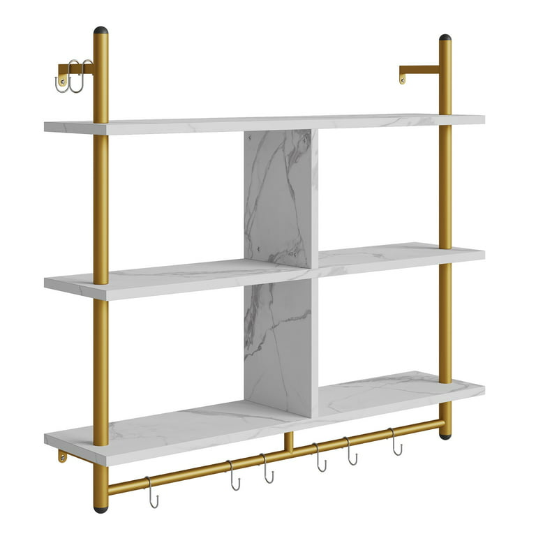 Floating Shelves with Brass Bracket,Marble Wall Mounted Storage