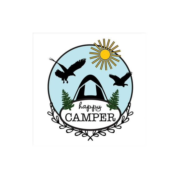 Happy Camper Blue Tent Sun 12 x 12 Wood Wall Sign Plaque
