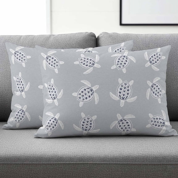 Set of 2 White Sea Turtles Pillow Covers 12x20 Inch, Coastal Summer Ocean Gray Backdop Decorative Throw Pillow Cases Cotton Cushion Covers for Sofa Couch Bed Living Room Bedroom Home Decor