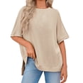 thumbnail image 5 of Womens Oversized T Shirts Summer Casual Loose Fit Striped Knit Batwing Sleeves Tunic Tops, 5 of 6