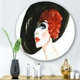 thumbnail image 2 of Designart 'Portrait of Woman Red Head Lady In Hat' Modern Circle Metal Wall Art 23x23 - Disc of 23, 2 of 5