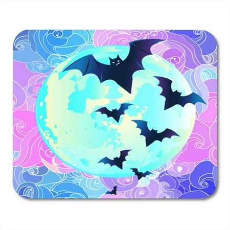 KDAGR Halloween Creepy Cute Bat Flying Against Full Moon in Neon Pastel Colors Retro Mousepad Mouse Pad Mouse Mat 9x10 inch