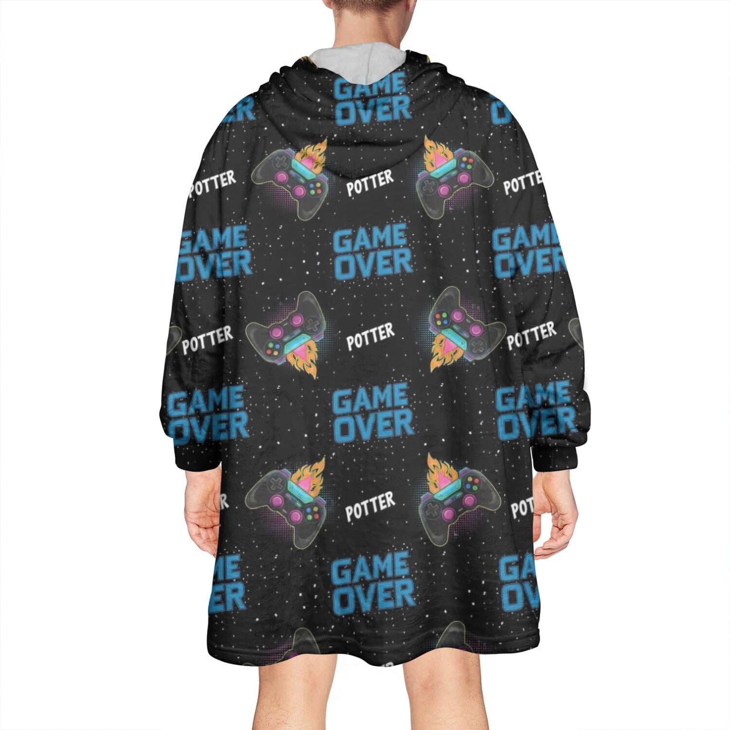 Wearable Oversized Blanket,Multicolor Controllers Games Icons Black Pattern Wearable Blanket Hoodie for Adults,Cozy Hooded Blankets with Super Pockets,Super Warm Fuzzy Pullover for Women & Men