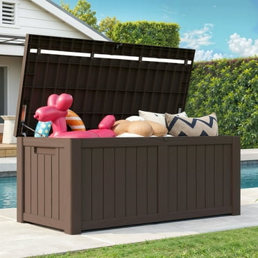 Uforic 120 Gallon Large Resin Deck Box, Outdoor Patio Storage Box, Patio Big Container Box, Waterproof, Lockable, Dark Brown