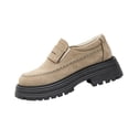 thumbnail image 3 of Domzle Loafers for Womens Dress Shoes Slip on Loafers Platform Business Casual Non-Slip for Daily Office Work Dressy Heeled Chunky Sole Khaki, 3 of 6