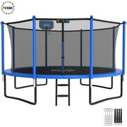 YORIN Trampoline with Enclosure Net, 1200LBS 12FT Trampoline for 4-5 Kids Adults, Recreational Trampolines with Basketball Hoop, Ladder, Galvanized Outdoor Heavy Duty Trampoline