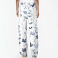 thumbnail image 5 of WTOBBY Women's Pleated Flowy Wide Leg Beach Pants - Crinkle Fabric Summer Trousers with Elastic Waist & Versatile Styling for Resort Wear,Navy S, 5 of 5