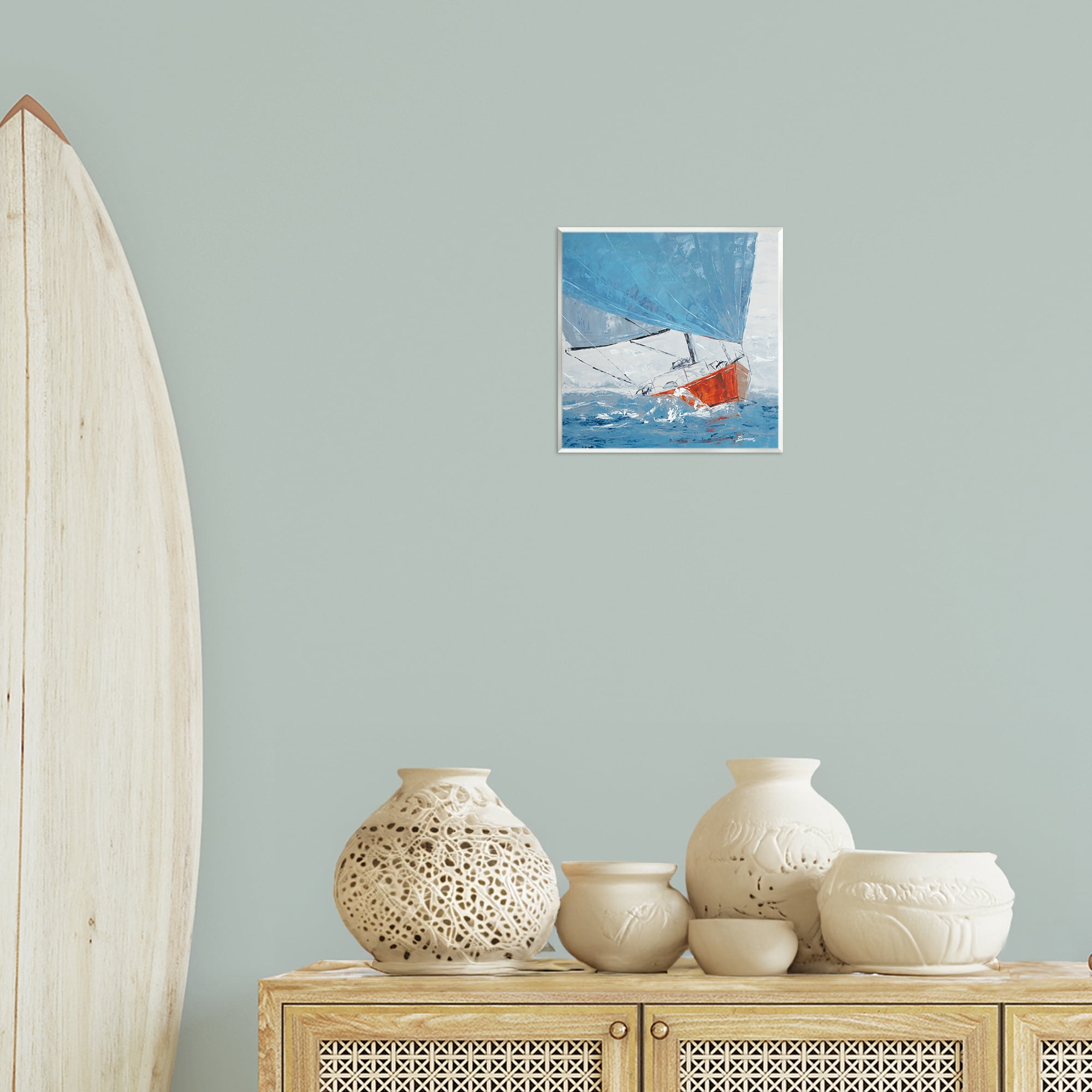Stupell Industries Crashing Waves Against Boat Nautical & Beach Painting Unframed Art Print Wall Art, 12 x 12