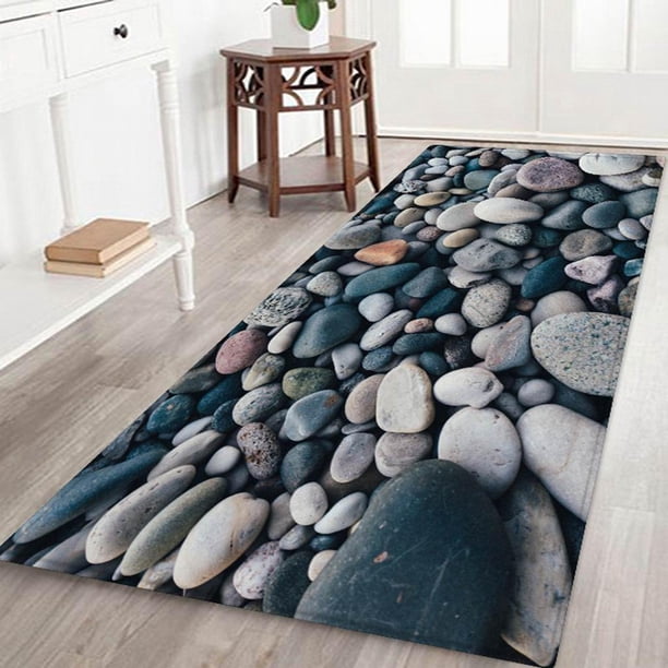 Alfombra de suave de esponja múltiple, alfombra de antideslizante, alfombra lavable con estampado Digital, alfombra larga pa Guijarro BLESIY Alfombra del piso