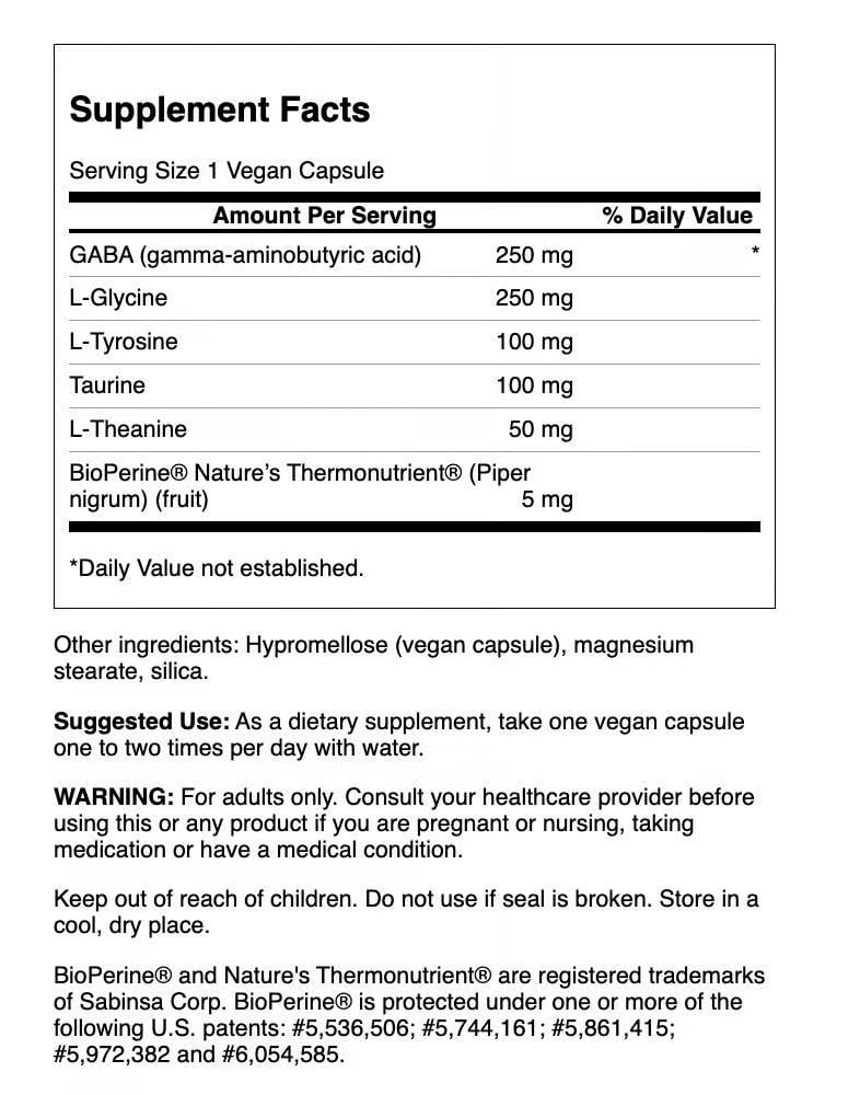 Swanson Amino Acid Gabaplex w/L-Tyrosine & L-Theanine 60 Veg Capsules (2 Pack)