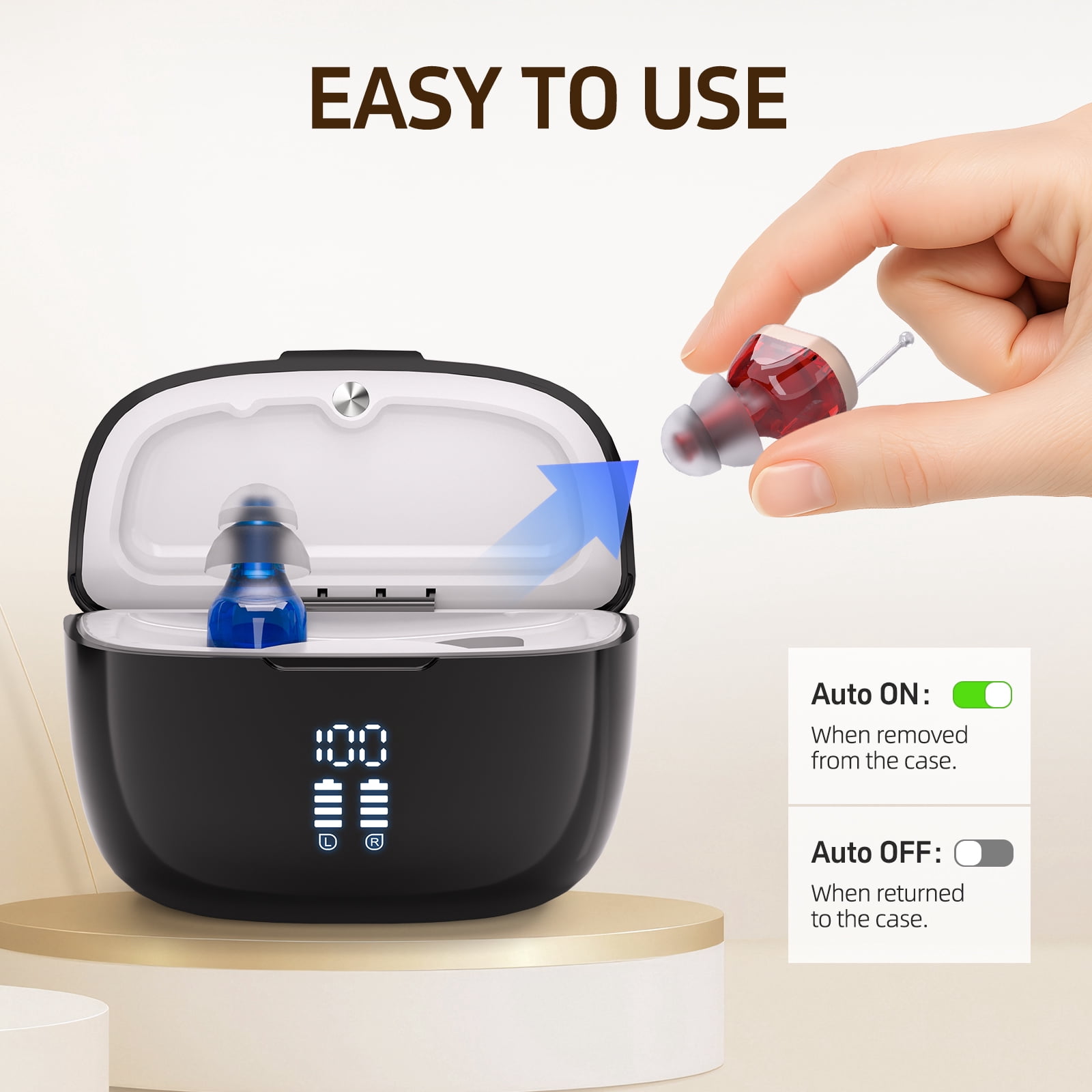 Delmicure Hearing Aids for Seniors, Auto ON/OFF, Magnetic Charging, Rechargeable, Mini, Invisible Ear Aids, Easy to Use
