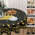 thumbnail image 2 of Happy Birthday Round Tablecloth 60 Inch Black Gold Birthday Cake Flags Ribbon Balloons Gifts Decorative Table Cloth Polyester Table Cover for Birthday Party Kitchen Dining Room Outdoor Home Decor, 2 of 5