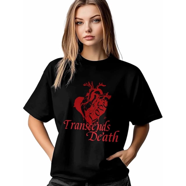 T-Shirt Femme Cœur Rouge, T-Shirts Manches Courtes Hauts Décontractés Transcende la Mort Col Rond T-Shirt pour Femmes