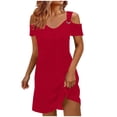 thumbnail image 4 of Kvture Women Cold Shoulder T Shirt Dress Wide Strap Short Sleeve Casual Tunic Dresses Loose Comfort Lounge Dress Red, 4 of 7