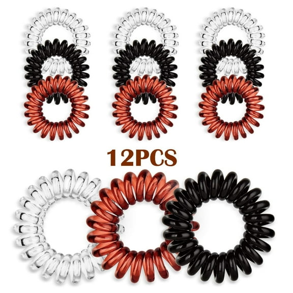 Spiral Hair Ties, 12Pcs Traceless Hair Ring, Coil Hair Ties, Phone Cord Hair Ties, Hair Coils - (Black 4 Pcs, Brown 4 Pcs, Transparent 4 Pcs)