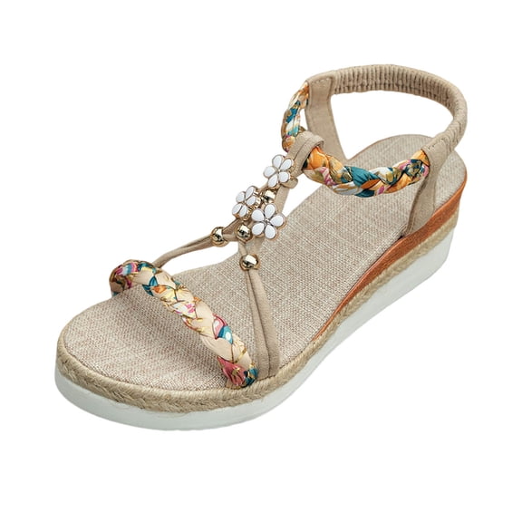 Wovix Women's Sandals Bohemian Wedge Shoes Wide Width Casual Platform Orthopedic Walking Open Toe Footwear Indoor Outdoor Shoes