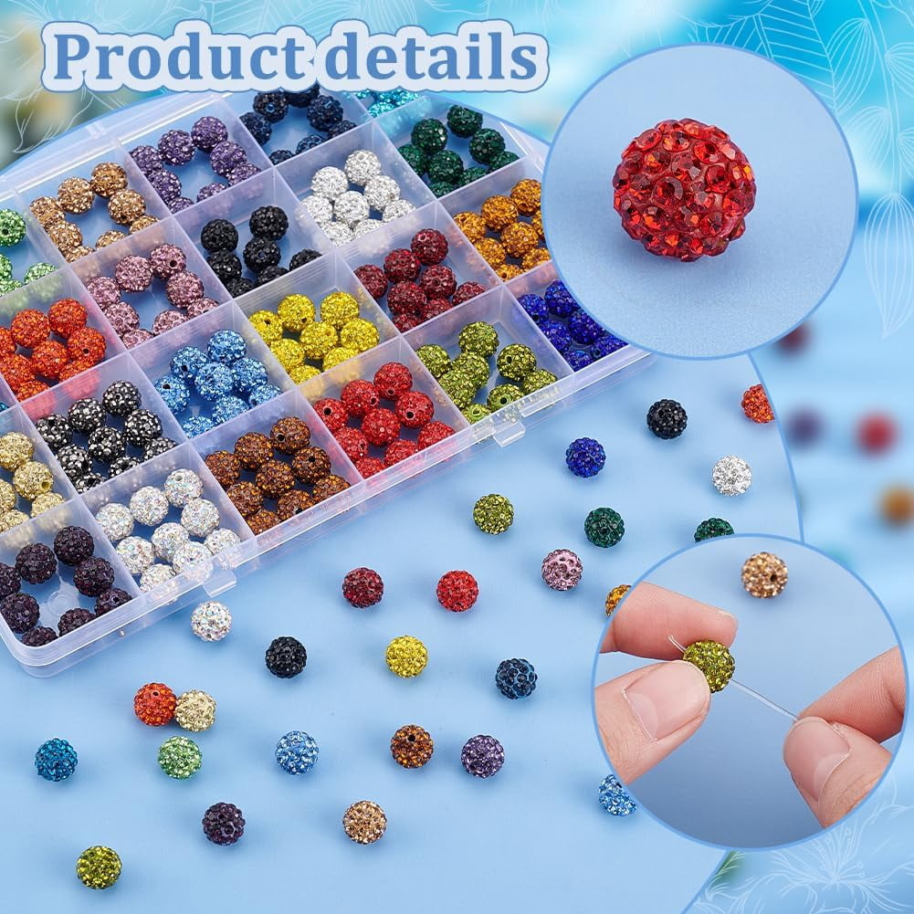 240pcs Rhinestone Beads 10mm Crystal Beads 24 Colors Pave Disco Ball Beads Polymer Clay Diamond Beads Round Beads for Pen Bracelet Necklace Earring Jewelry Making Christmas Decor DIY