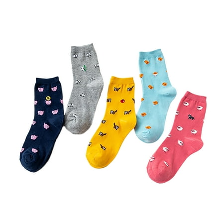 

HTNBO 5 Pairs Cotton Crew Socks for Women Casual Cute Cat Dog Printed Soft Funny Socks New Arrivals