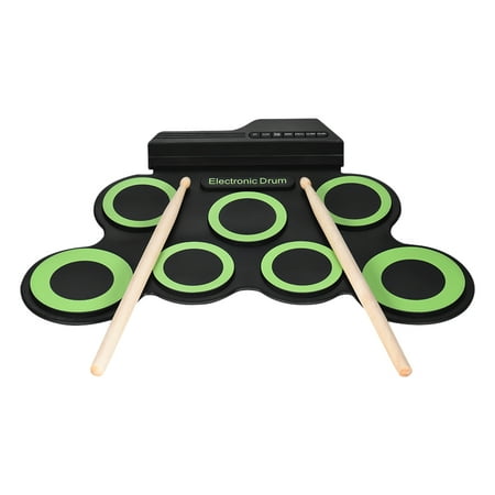 Compact Size Portable Digital Electronic Roll Up Drum Kit 7 Silicon Drum Pads USB Powered with Drumsticks Foot Pedals 3.5mm Audio (Best Electronic Drum Kit For The Money)