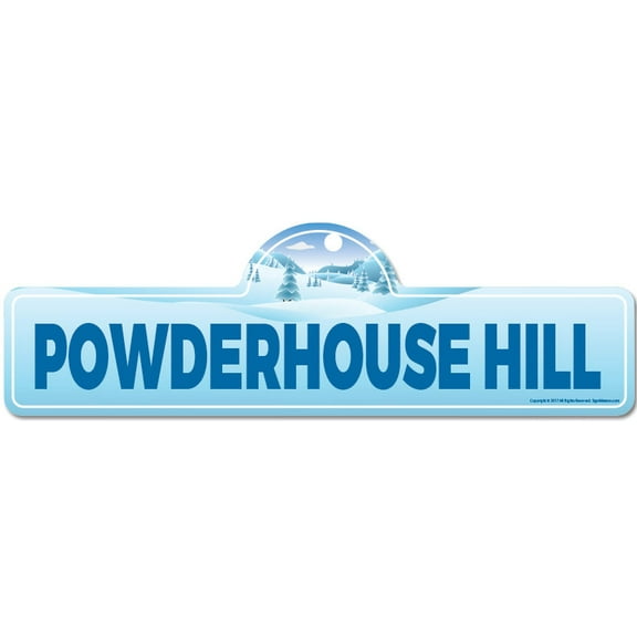 Powderhouse Hill Street Sign | Indoor/Outdoor | Skiing Skier Snowboarder Décor for Ski Lodge Cabin Mountian House | SignMission personalized gift