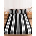 thumbnail image 2 of Full Size Fitted Sheet Set - Black Striped 3 Piece Bedding Sets 16" Deep Pocket Fitted Sheet with 2 Pillowcases, Minimalist Vertical Stripes Brushed Microfiber Hotel Luxury Bed Sheets, 2 of 9
